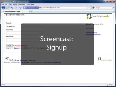 Boardroom Web Screencast - Signup